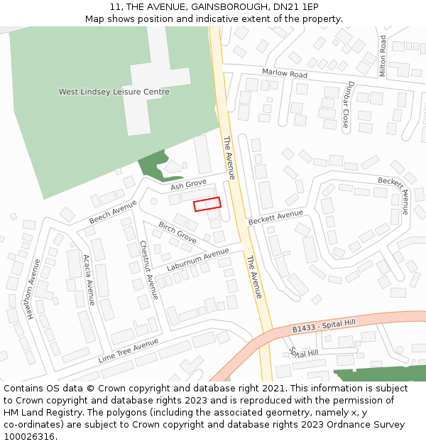 11, THE AVENUE, GAINSBOROUGH, DN21 1EP: Location map and indicative extent of plot