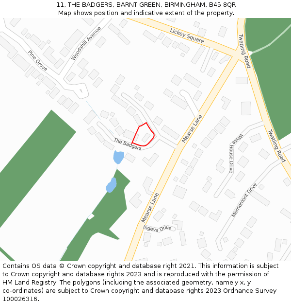 11, THE BADGERS, BARNT GREEN, BIRMINGHAM, B45 8QR: Location map and indicative extent of plot