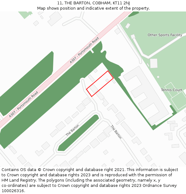 11, THE BARTON, COBHAM, KT11 2NJ: Location map and indicative extent of plot