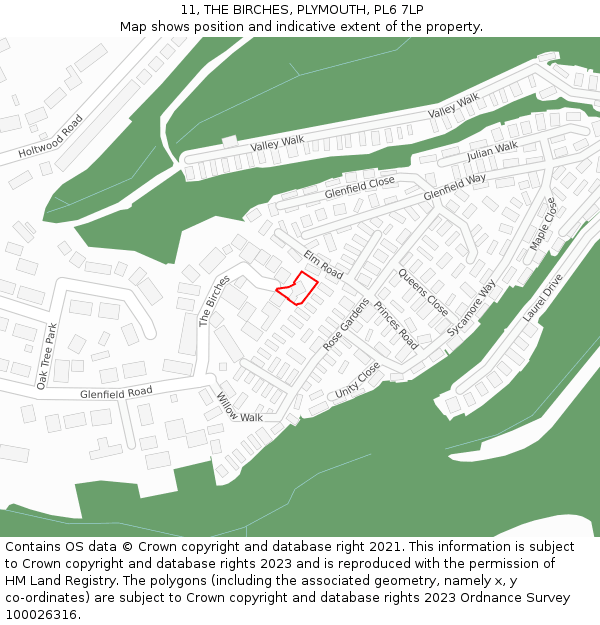 11, THE BIRCHES, PLYMOUTH, PL6 7LP: Location map and indicative extent of plot