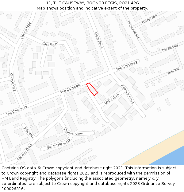 11, THE CAUSEWAY, BOGNOR REGIS, PO21 4PG: Location map and indicative extent of plot