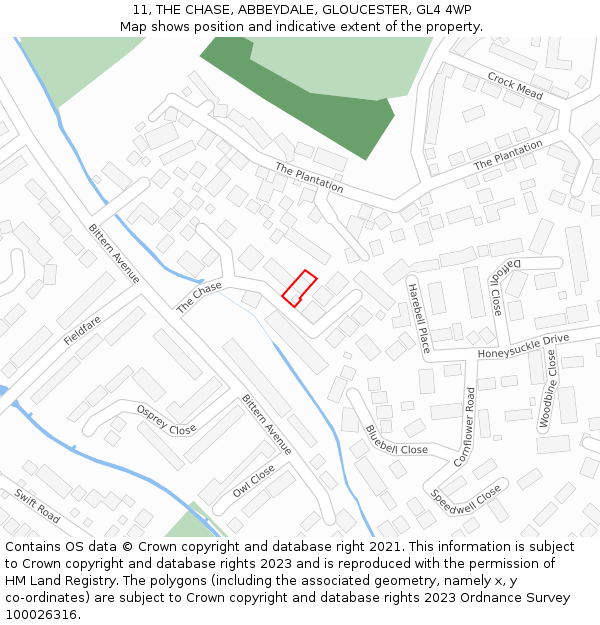 11, THE CHASE, ABBEYDALE, GLOUCESTER, GL4 4WP: Location map and indicative extent of plot