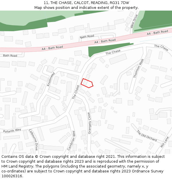 11, THE CHASE, CALCOT, READING, RG31 7DW: Location map and indicative extent of plot