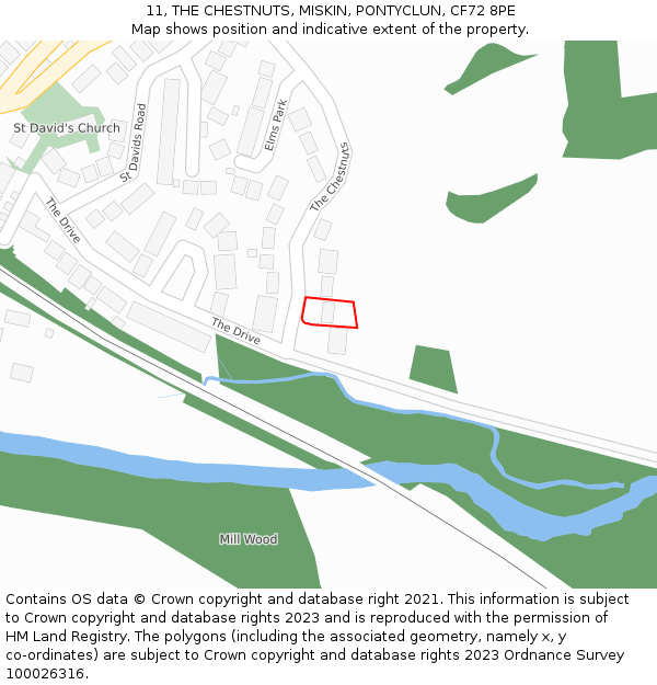 11, THE CHESTNUTS, MISKIN, PONTYCLUN, CF72 8PE: Location map and indicative extent of plot