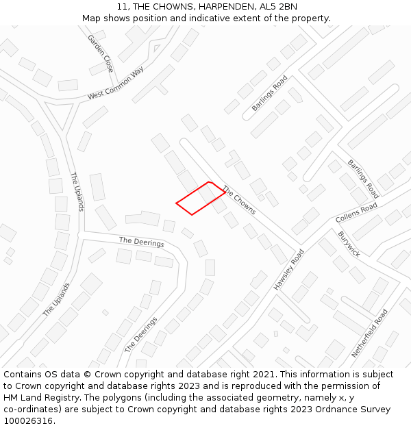 11, THE CHOWNS, HARPENDEN, AL5 2BN: Location map and indicative extent of plot