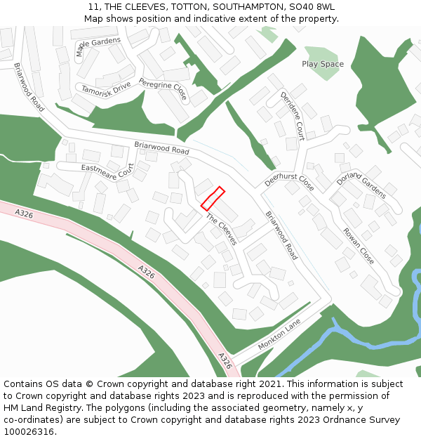 11, THE CLEEVES, TOTTON, SOUTHAMPTON, SO40 8WL: Location map and indicative extent of plot