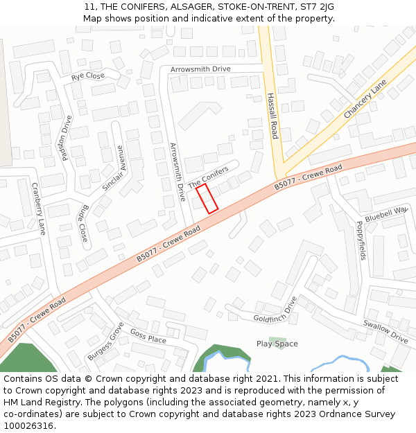 11, THE CONIFERS, ALSAGER, STOKE-ON-TRENT, ST7 2JG: Location map and indicative extent of plot