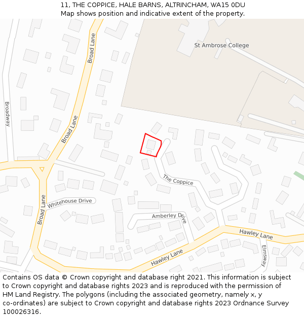11, THE COPPICE, HALE BARNS, ALTRINCHAM, WA15 0DU: Location map and indicative extent of plot