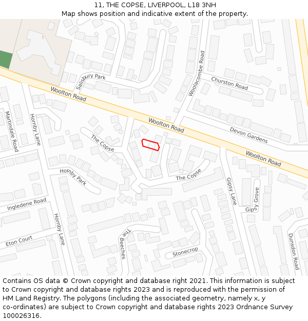 11, THE COPSE, LIVERPOOL, L18 3NH: Location map and indicative extent of plot