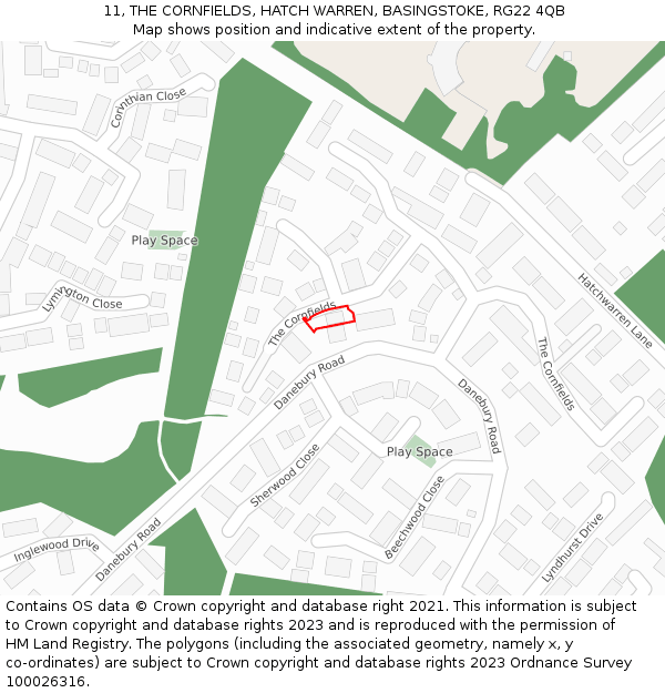 11, THE CORNFIELDS, HATCH WARREN, BASINGSTOKE, RG22 4QB: Location map and indicative extent of plot