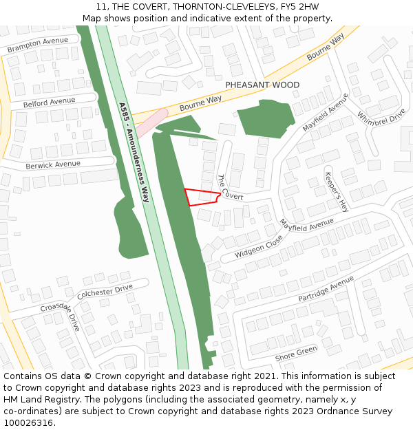 11, THE COVERT, THORNTON-CLEVELEYS, FY5 2HW: Location map and indicative extent of plot