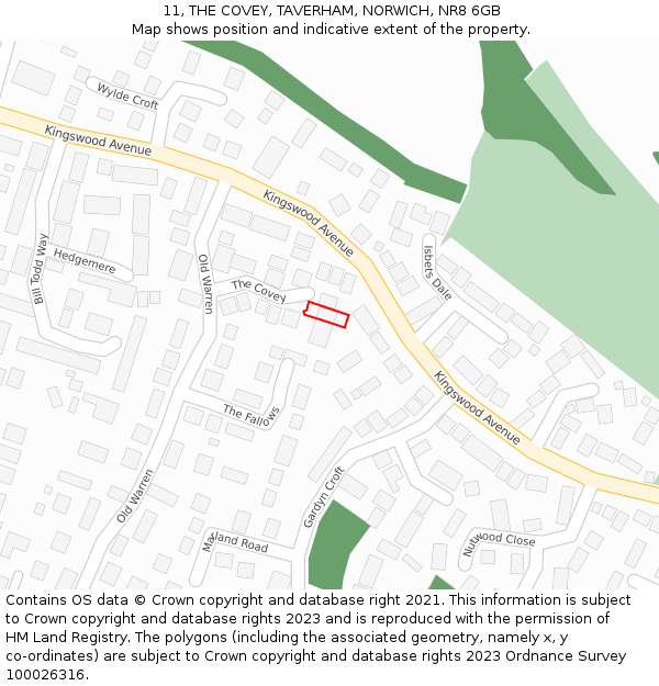 11, THE COVEY, TAVERHAM, NORWICH, NR8 6GB: Location map and indicative extent of plot