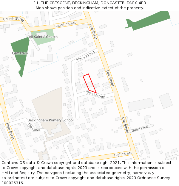 11, THE CRESCENT, BECKINGHAM, DONCASTER, DN10 4PR: Location map and indicative extent of plot