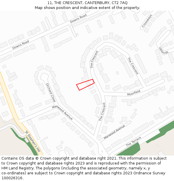 11, THE CRESCENT, CANTERBURY, CT2 7AQ: Location map and indicative extent of plot