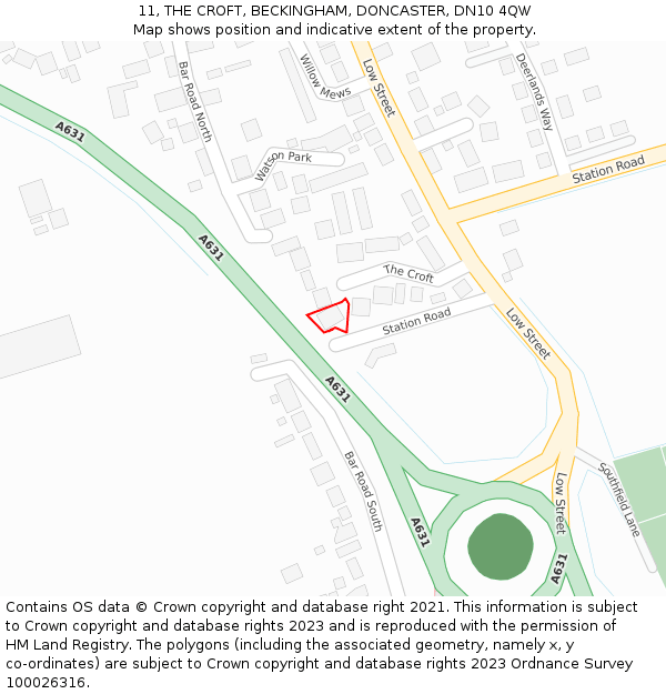 11, THE CROFT, BECKINGHAM, DONCASTER, DN10 4QW: Location map and indicative extent of plot