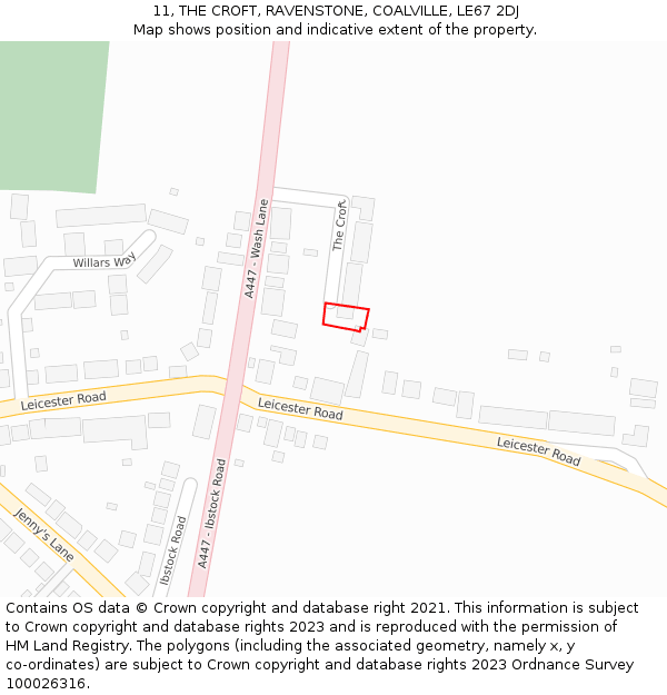 11, THE CROFT, RAVENSTONE, COALVILLE, LE67 2DJ: Location map and indicative extent of plot