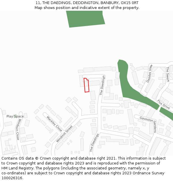 11, THE DAEDINGS, DEDDINGTON, BANBURY, OX15 0RT: Location map and indicative extent of plot