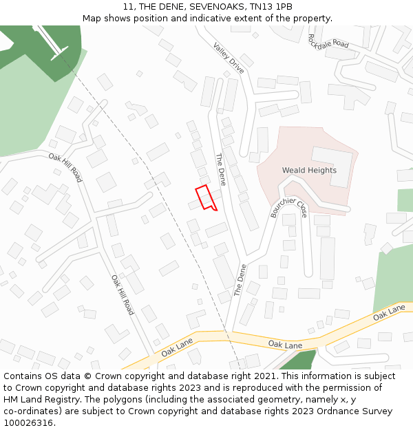 11, THE DENE, SEVENOAKS, TN13 1PB: Location map and indicative extent of plot