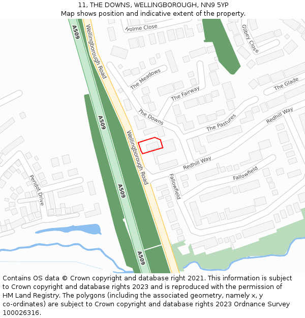 11, THE DOWNS, WELLINGBOROUGH, NN9 5YP: Location map and indicative extent of plot