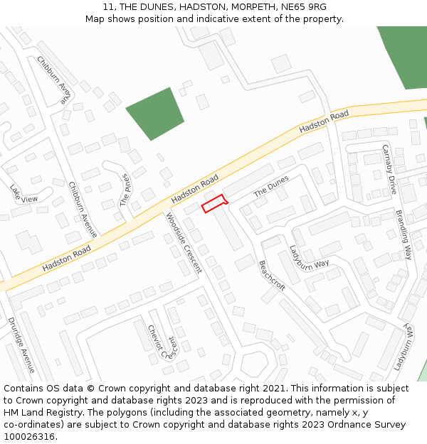 11, THE DUNES, HADSTON, MORPETH, NE65 9RG: Location map and indicative extent of plot