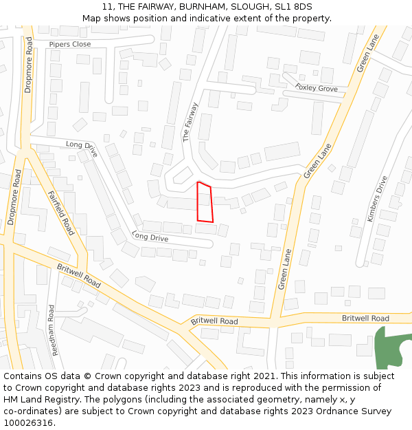 11, THE FAIRWAY, BURNHAM, SLOUGH, SL1 8DS: Location map and indicative extent of plot