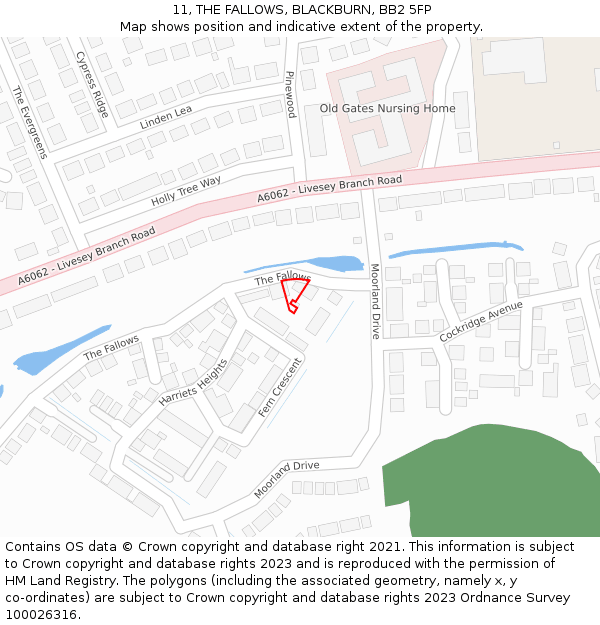 11, THE FALLOWS, BLACKBURN, BB2 5FP: Location map and indicative extent of plot