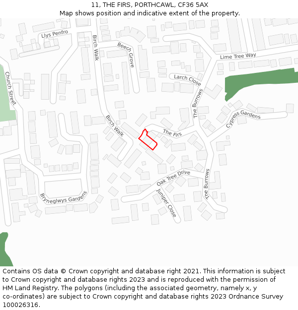 11, THE FIRS, PORTHCAWL, CF36 5AX: Location map and indicative extent of plot