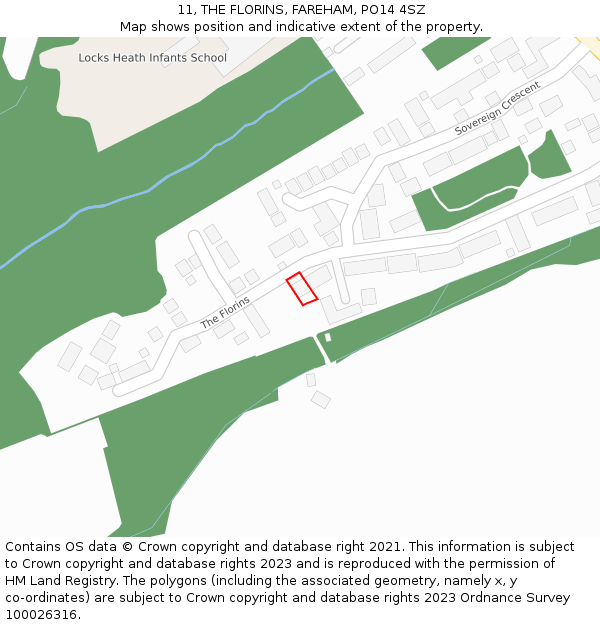 11, THE FLORINS, FAREHAM, PO14 4SZ: Location map and indicative extent of plot