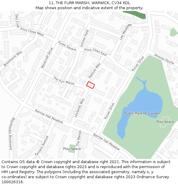 11, THE FURR MARSH, WARWICK, CV34 6DL: Location map and indicative extent of plot