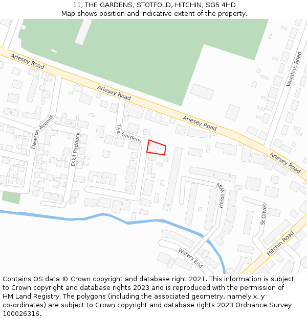 11, THE GARDENS, STOTFOLD, HITCHIN, SG5 4HD: Location map and indicative extent of plot