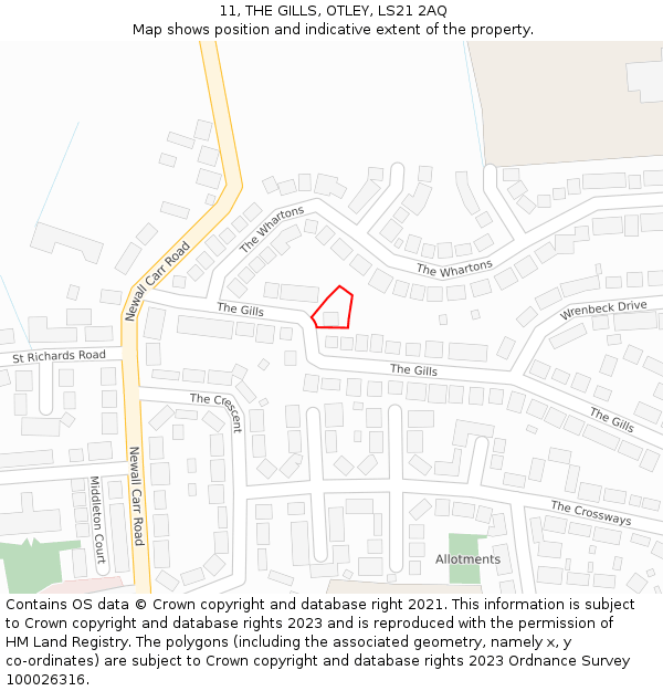 11, THE GILLS, OTLEY, LS21 2AQ: Location map and indicative extent of plot