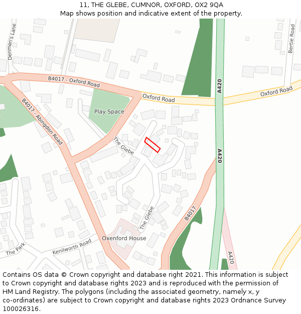 11, THE GLEBE, CUMNOR, OXFORD, OX2 9QA: Location map and indicative extent of plot