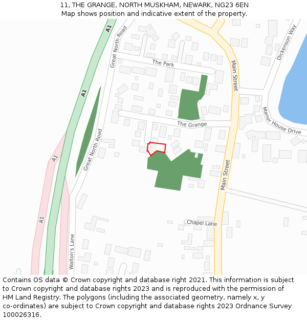 11, THE GRANGE, NORTH MUSKHAM, NEWARK, NG23 6EN: Location map and indicative extent of plot