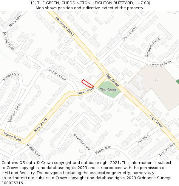 11, THE GREEN, CHEDDINGTON, LEIGHTON BUZZARD, LU7 0RJ: Location map and indicative extent of plot