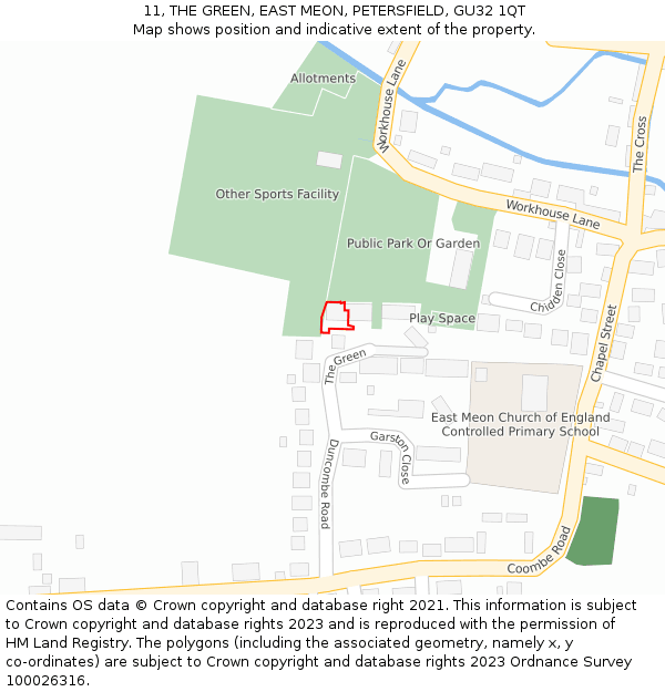 11, THE GREEN, EAST MEON, PETERSFIELD, GU32 1QT: Location map and indicative extent of plot