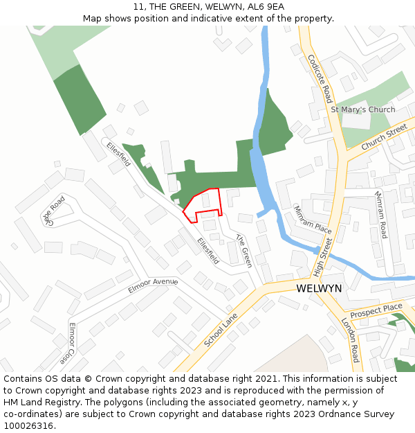 11, THE GREEN, WELWYN, AL6 9EA: Location map and indicative extent of plot