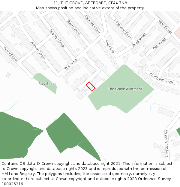 11, THE GROVE, ABERDARE, CF44 7NA: Location map and indicative extent of plot