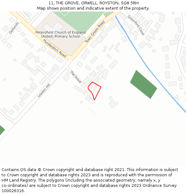 11, THE GROVE, ORWELL, ROYSTON, SG8 5RH: Location map and indicative extent of plot