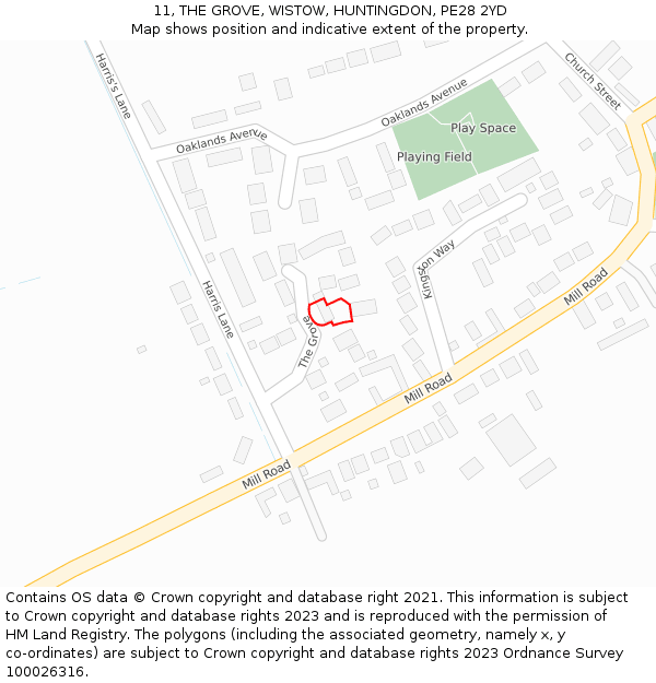 11, THE GROVE, WISTOW, HUNTINGDON, PE28 2YD: Location map and indicative extent of plot