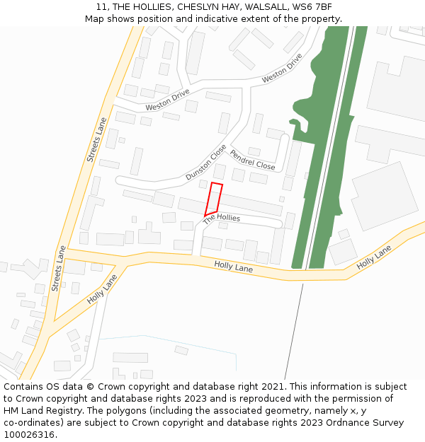 11, THE HOLLIES, CHESLYN HAY, WALSALL, WS6 7BF: Location map and indicative extent of plot