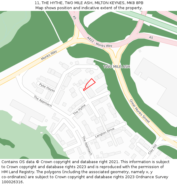 11, THE HYTHE, TWO MILE ASH, MILTON KEYNES, MK8 8PB: Location map and indicative extent of plot