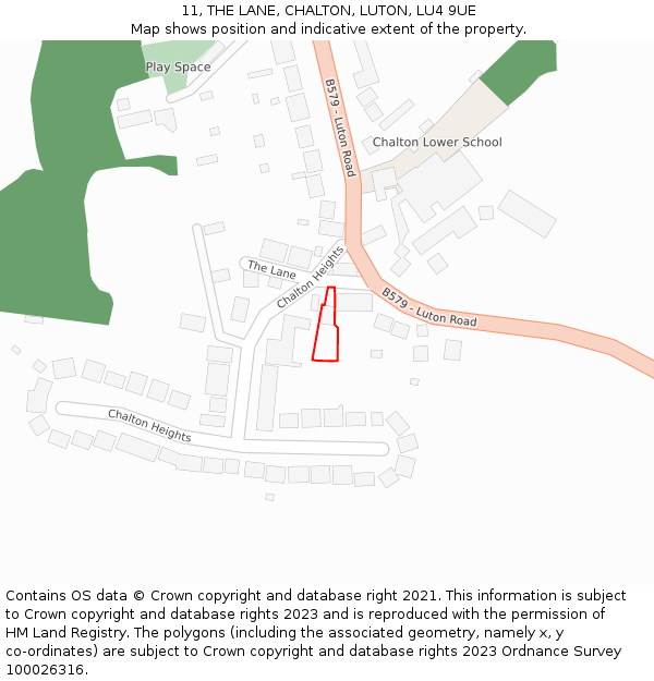 11, THE LANE, CHALTON, LUTON, LU4 9UE: Location map and indicative extent of plot