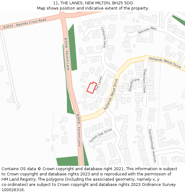 11, THE LANES, NEW MILTON, BH25 5DG: Location map and indicative extent of plot