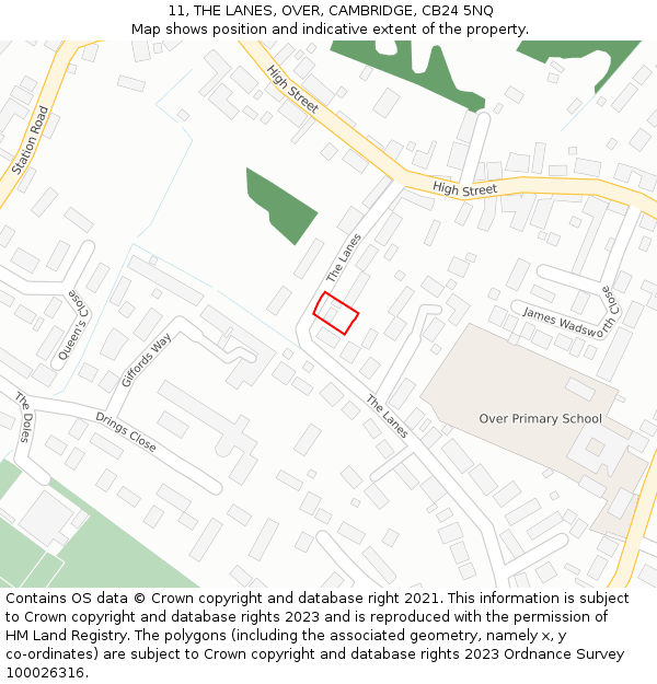 11, THE LANES, OVER, CAMBRIDGE, CB24 5NQ: Location map and indicative extent of plot