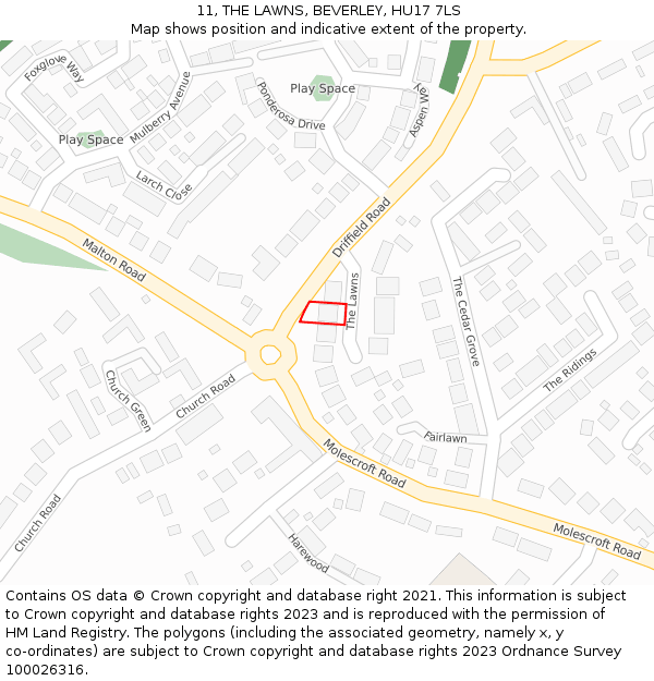 11, THE LAWNS, BEVERLEY, HU17 7LS: Location map and indicative extent of plot