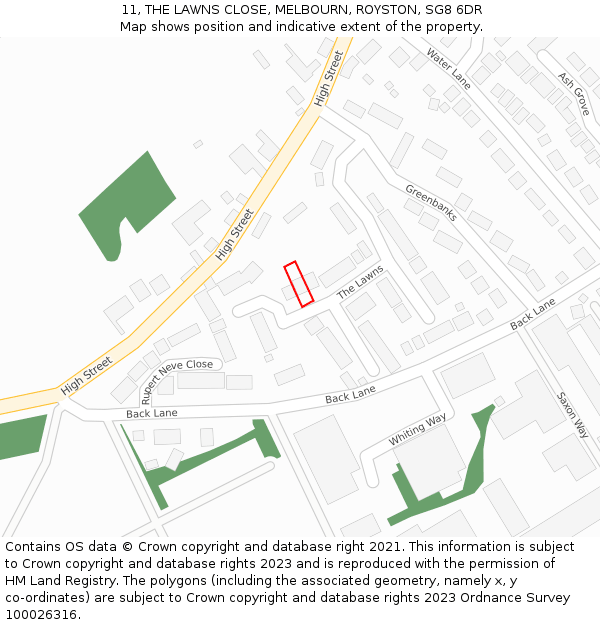 11, THE LAWNS CLOSE, MELBOURN, ROYSTON, SG8 6DR: Location map and indicative extent of plot