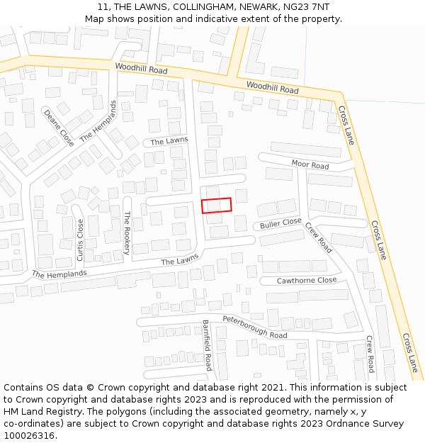 11, THE LAWNS, COLLINGHAM, NEWARK, NG23 7NT: Location map and indicative extent of plot