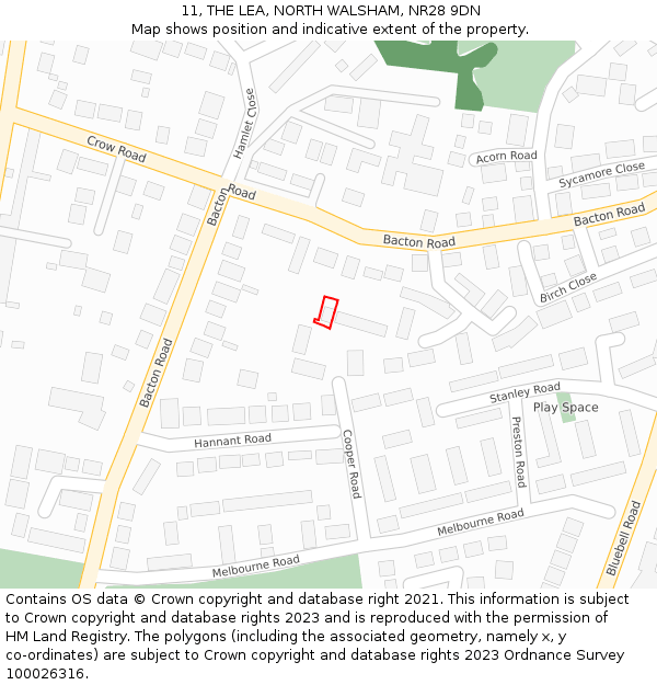 11, THE LEA, NORTH WALSHAM, NR28 9DN: Location map and indicative extent of plot