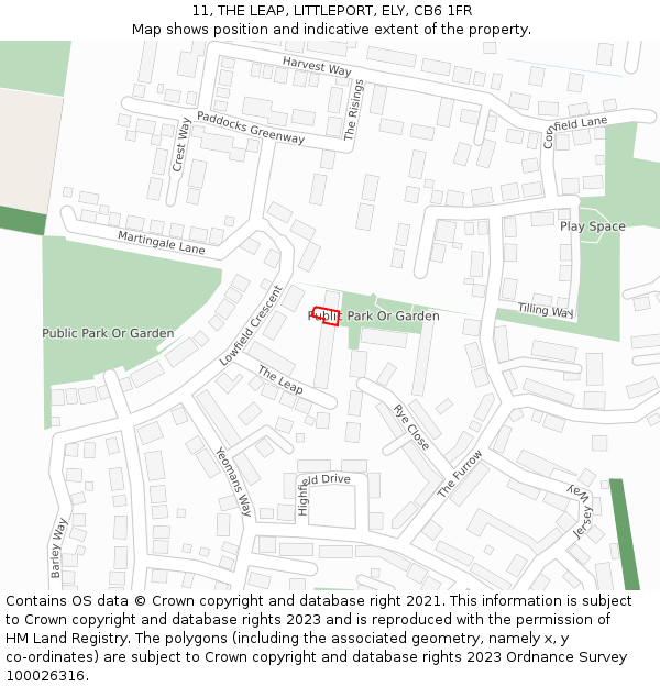 11, THE LEAP, LITTLEPORT, ELY, CB6 1FR: Location map and indicative extent of plot