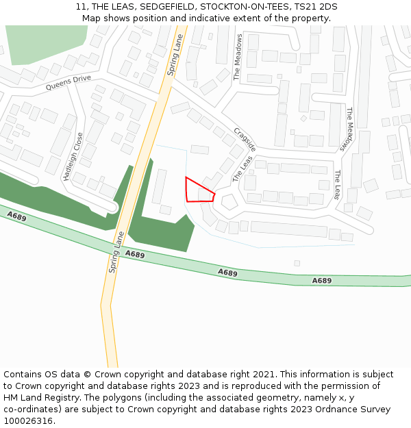 11, THE LEAS, SEDGEFIELD, STOCKTON-ON-TEES, TS21 2DS: Location map and indicative extent of plot